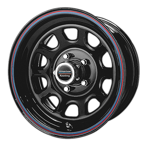American Racing Rims AR767 GLOSS BLACK STEEL WITH RED AND BLUE STRIPE