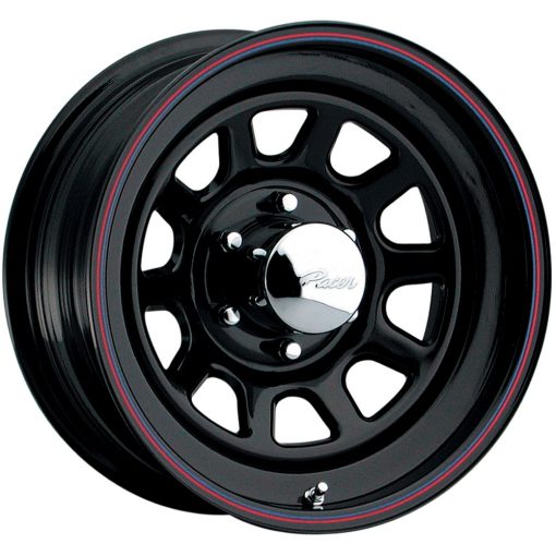 Pacer Rims 342B DAYTONA BLACK WITH RED AND BLUE STRIPE