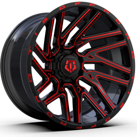 554BMR GLOSS BLACK WITH MILLED SPOKE ACCENTS & LIP LOGO WITH RED TINT