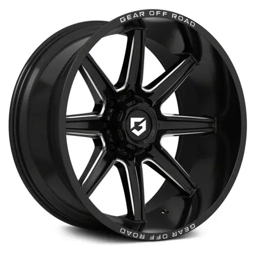 Gear Off Road Rims 765BM GLOSS BLACK WITH MILLED ACCENTS & LIP LOGO