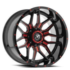 XF Off-Road Rims XF-222 Gloss Black Red Milled